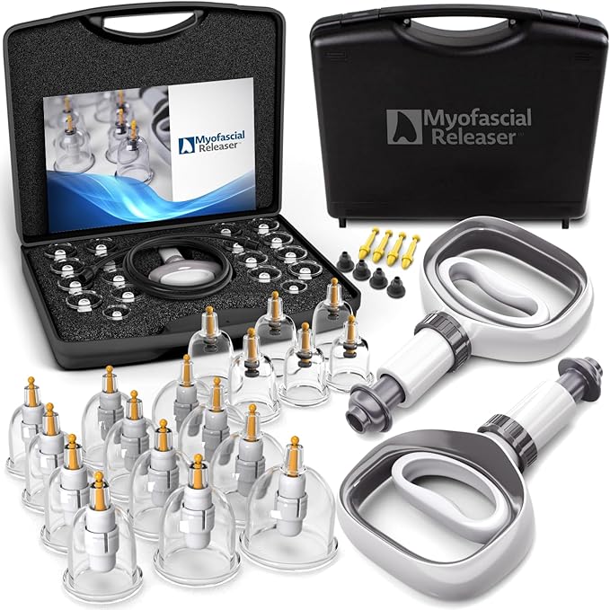 Myofascial Releaser Professional Cupping Therapy Set - 18 Multi-Sized Vacuum Cups with Two Hand Pumps and Detailed Cupping...