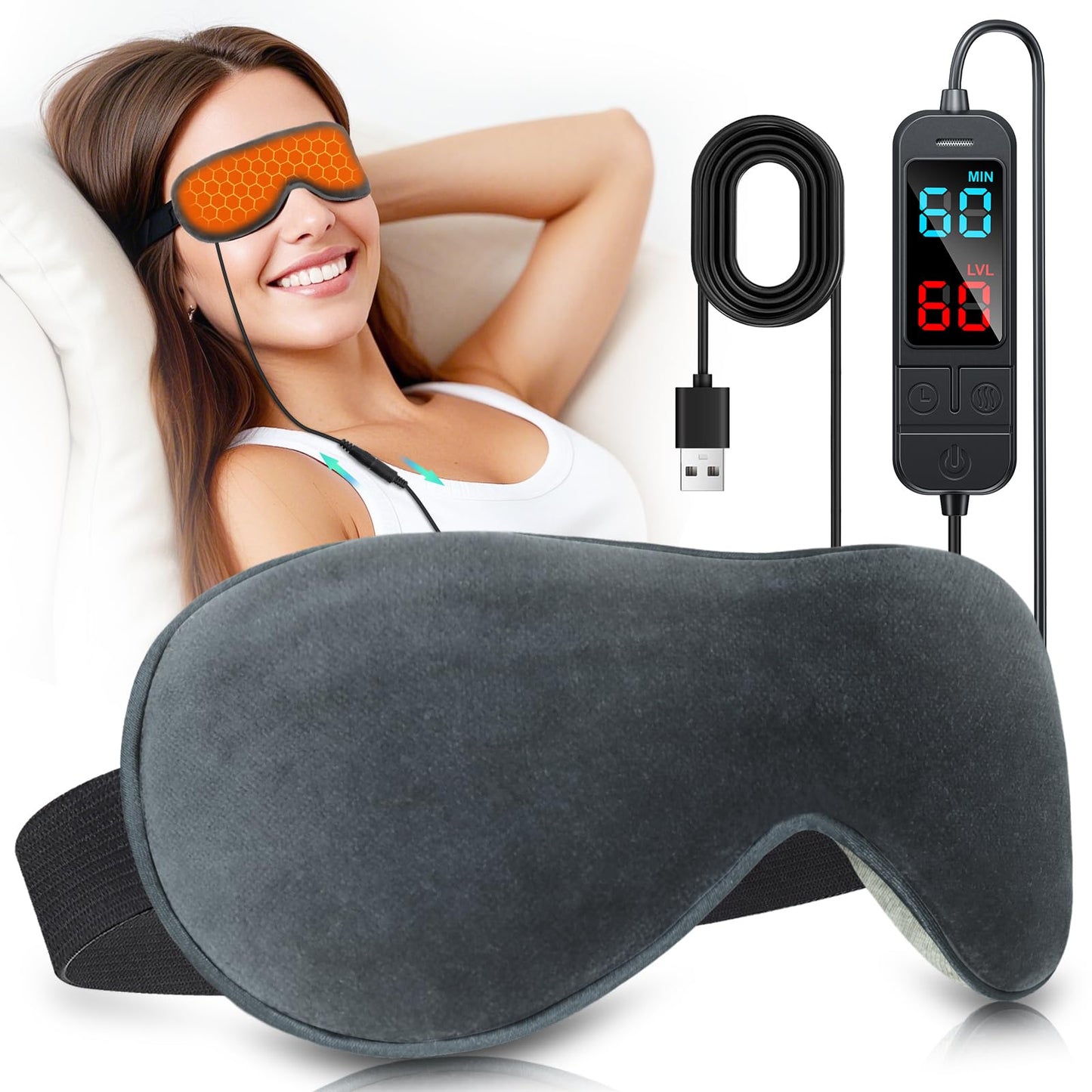 Visader Heated Eye Mask for Dry Eyes, Stye & Migraines Relief - USB Electric Warm Compress with 20 Temp/Time Settings, Washable Flaxseed Cover for MGD, Blepharitis & Eye Strain