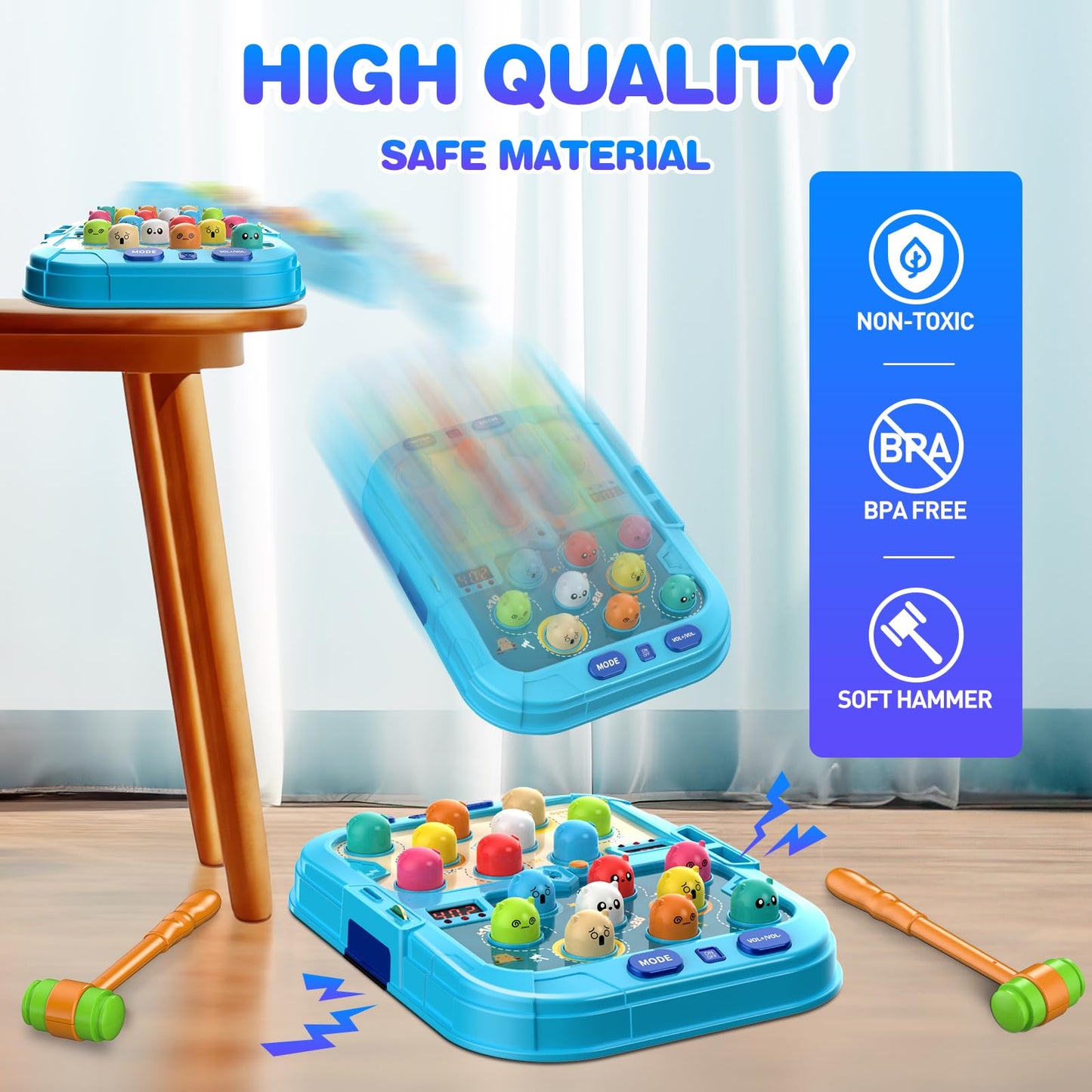 HopeRock Toddler Toys for Boys 4-6 with 2 Hammers, 5 Modes, 9 Music Sprays,Light-Up, Ideal Birthday and Christmas Gifts for 3-6 Year Old Boys