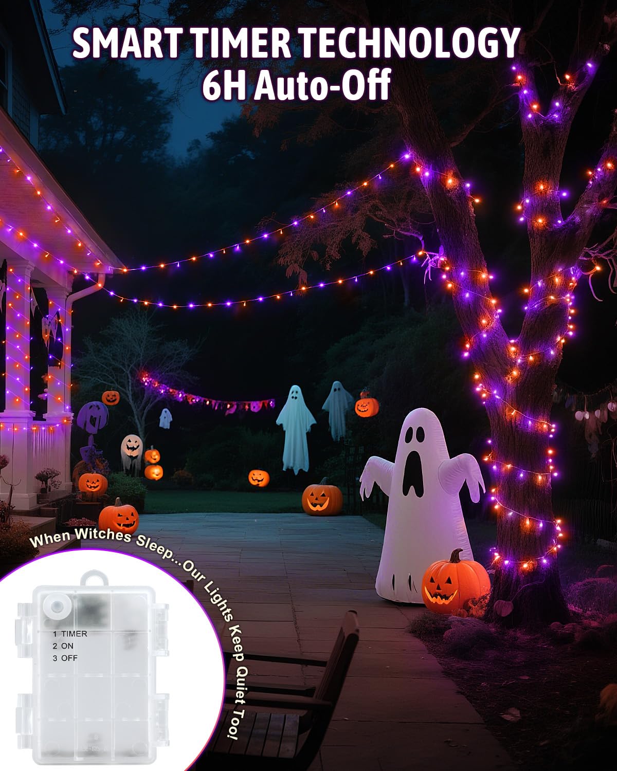 Kelumi Halloween String Lights, 50 LED, 16.4ft, Battery Operated, Waterproof, Orange & Purple