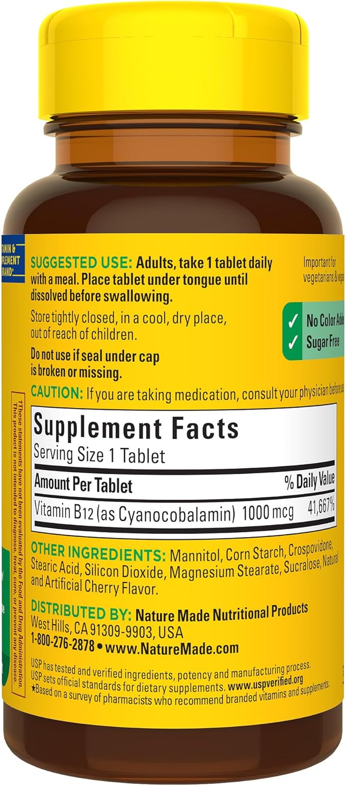 Nature Made Vitamin B12 1000 mcg, Easy to Take Sublingual B12 for Energy Metabolism Support, 150 Sugar Free Fast Dissolve Tablets, 150 Day Supply