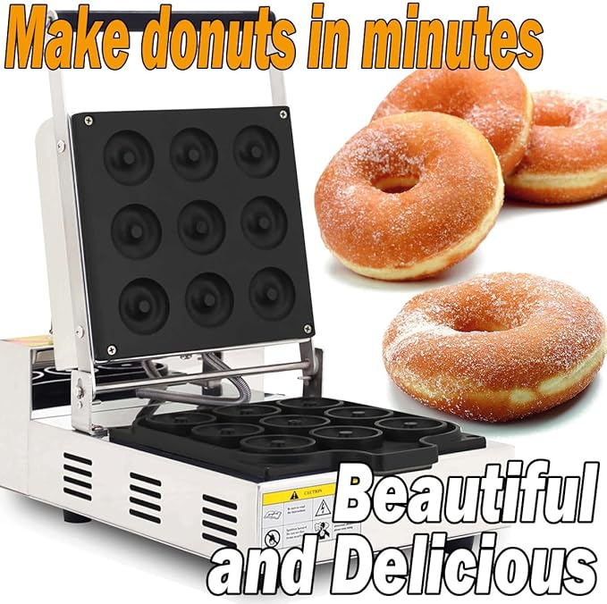 Electric Donut Maker Commercial 9 Holes Mini Doughnut Machine Mini Donuts Maker with Cool Touch Handle Non-Stick Coating for Bakeries Restaurant Snack Bars,1600W, 110V