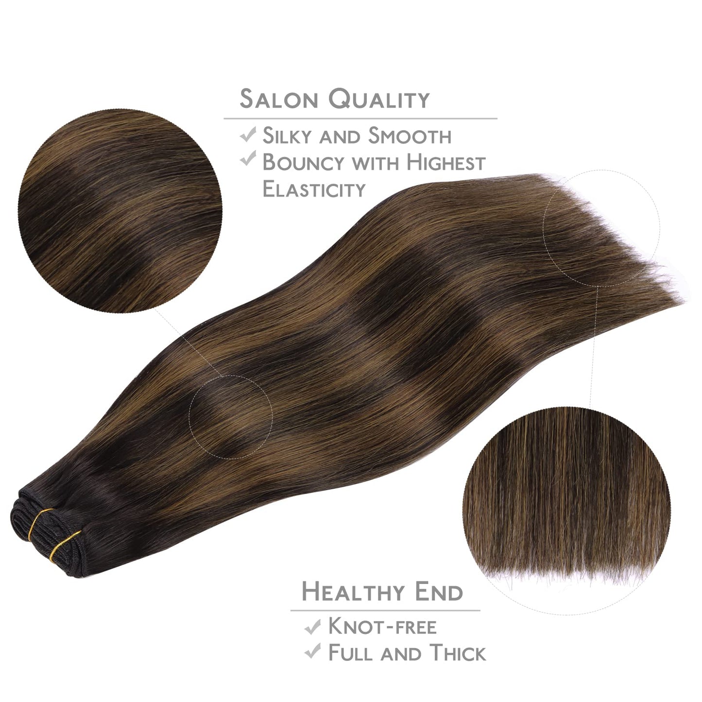WENNALIFE Clip in Hair Extensions Real Human Hair, 22 Inch 120g 7pcs Remy Hair, 24 Inch 120g 7pcs Natural Black to Chestnut Brow