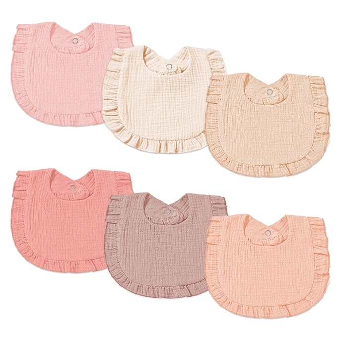 6 Pack Muslin Baby Bibs for Baby Girls, Muslin Bibs Drool Bandana Bibs (Sweet Pink)