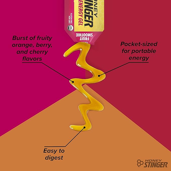 Honey Stinger Energy Gel Variety Pack | 12 Packs Each of Gold and Organic Fruit Smoothie | Gluten Free & Caffeine Free | Sports Nutrition for Home & Gym, Pre and Mid Workout