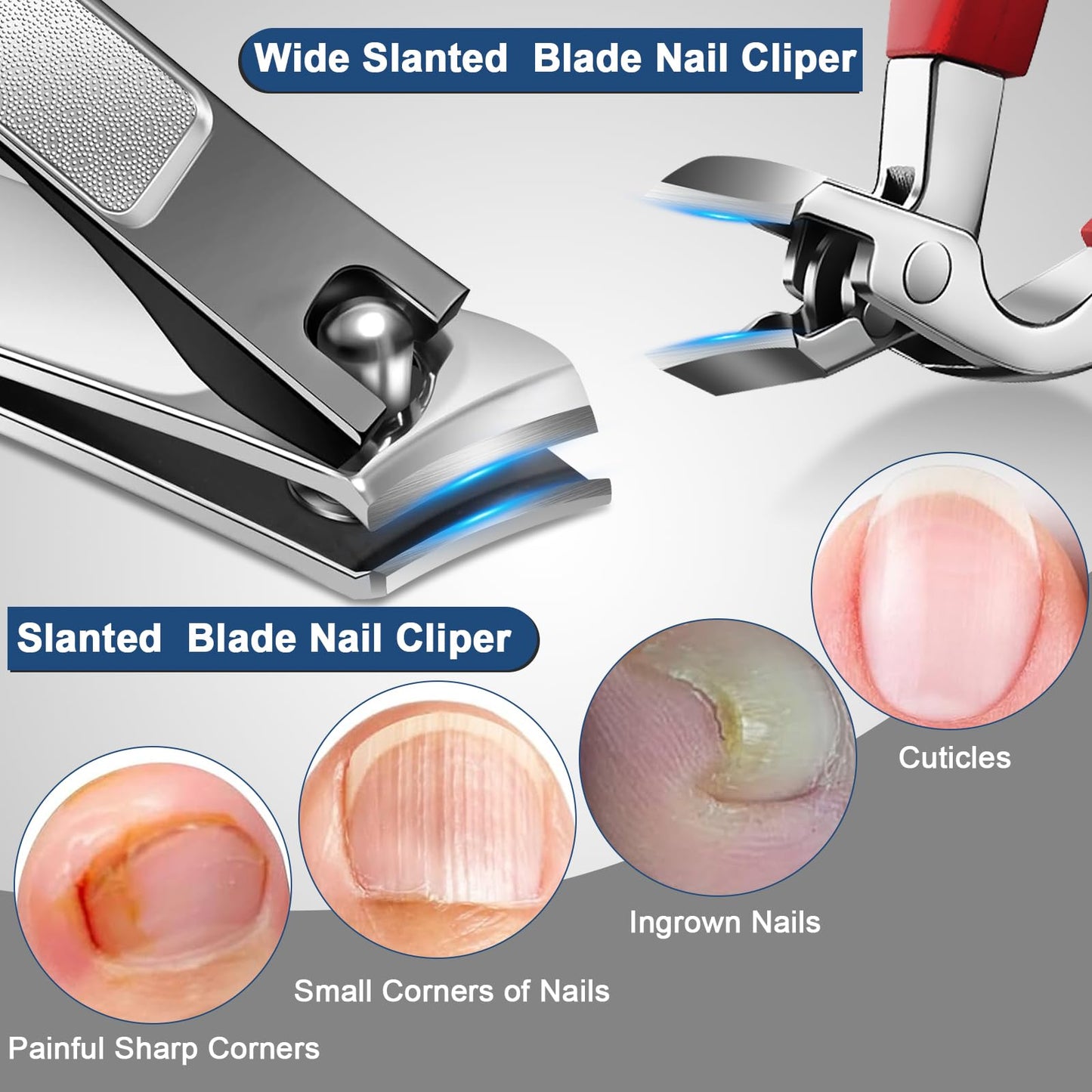 DUAIU 7Pcs Toenail Clippers for Thick Nails, Angled Head Large Nail Clippers for Senior, Heavy Duty Ingrown Toenail Clipper Sets
