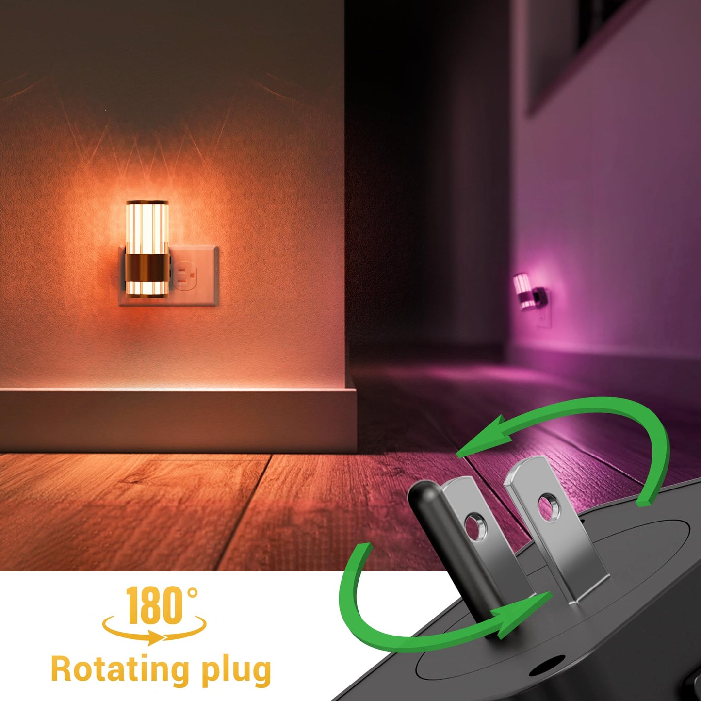 L LOHAS LED Night Light, 10-Color RGB, Dusk to Dawn Sensor, 1 Pack, Gold Ring-Stripe RGB, Model A-GY22509US