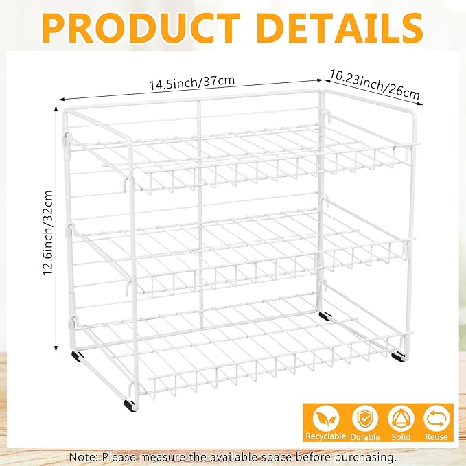 Cat Food Organizer, 3-Tier Stackable Iron Shelf for 45 Cans (3oz) - Pet Food Dispenser, Kitchen Pantry Storage Rack Cabinet, Canned Cat Organizer for Home & Shop