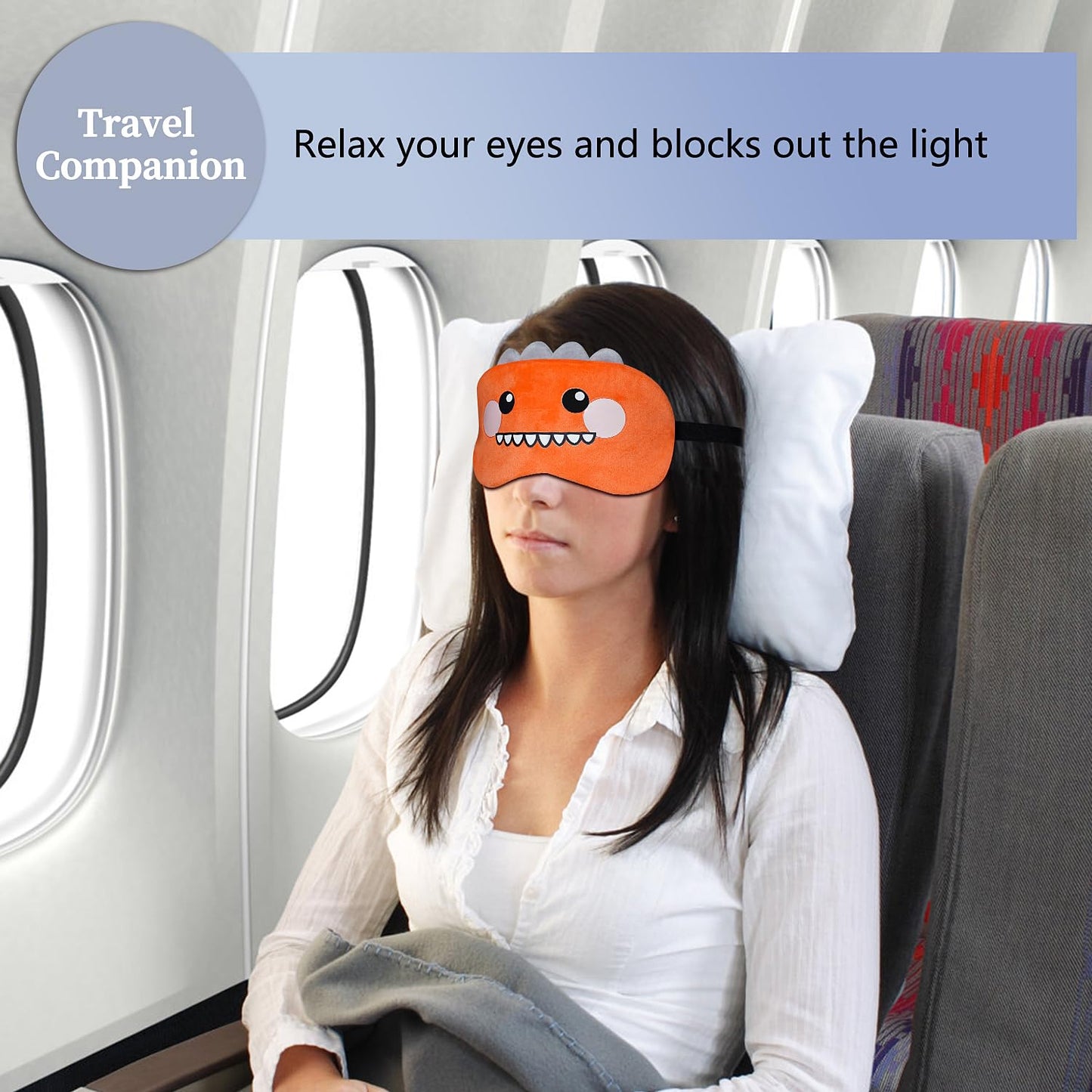 Mezeic Cute Sleep Masks Cartoon Dinosaur Eye Mask Plush Sleeping Mask & Travel Blindfold - Funny Novelty Eye Shade for Women Men (Orange Dinosaur)