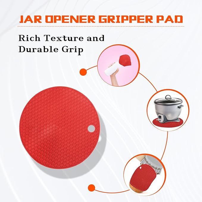 Jar Opener Bottle Opener for Weak hands 5 Pack, Multi Kitchen Tools Set for Weak Hands, Children, Seniors with Arthritis, Lid Opener for Children, with Silicone Handle (Red)