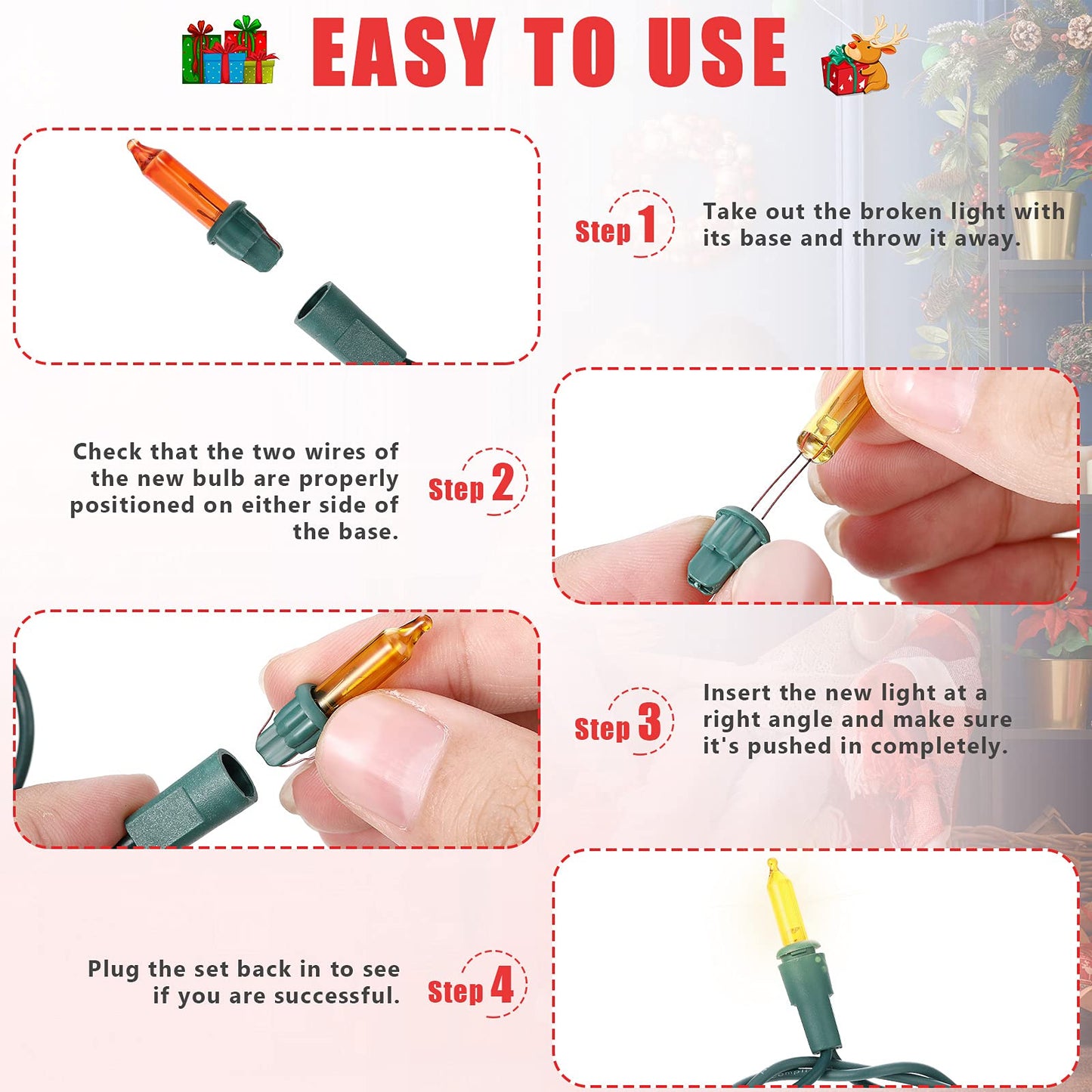 Mudder Christmas Mini Light Bulbs, Incandescent Glass, 50 Count, Red/Orange/Green/Blue/Yellow, 2.5V, 0.17A, Green Base
