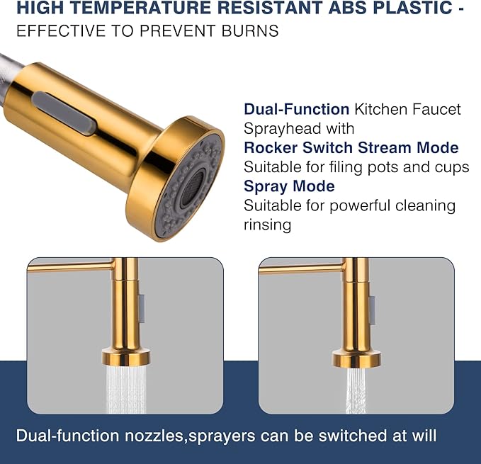 Kitchen Faucets Gold Kitchen Faucet with Pull Down Sprayer RV Kitchen Sink Faucet Stainless Steel Kitchen Faucet Single Hole Kitchen Faucet Sprayer Gold Sink Faucet Kitchen Modern Tall Kitchen Faucet