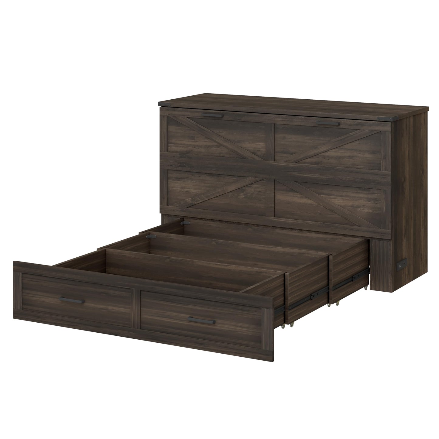 Bellemave Queen Murphy Bedframe, Cabinet Bed with Charging Station and Storage, Farmhouse Murphy Cabinet with Foldable Panel, Noisy Free, for Guest Bedroom, Living Room, Office, Rustic Gray
