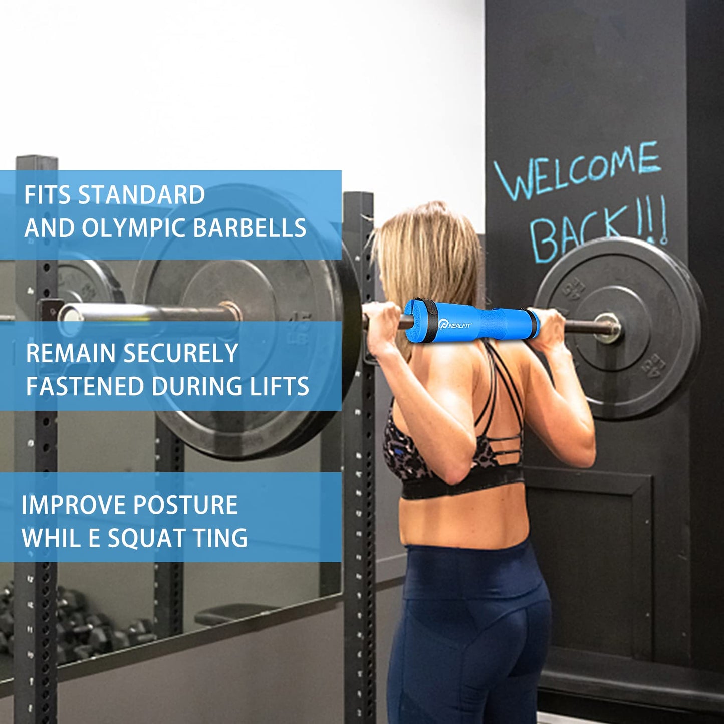 NEALFIT Barbell Pad Squat Pad for Squats—Squat Bar Pad—Great for Weightlifting,Lunges and Hip Thrusts—Foam Sponge Pad—Fit Standard and Olympic Bars Perfectly