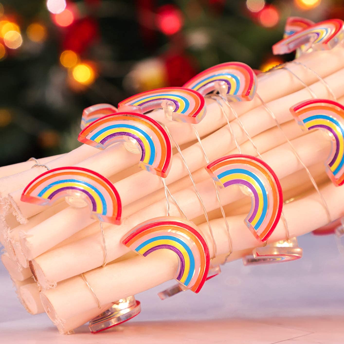 FLAVCHARM Fairy String Lights 10FT 30LEDs Rainbow USB/Battery Operated Remote Control for Home Party Garden Decor Model F-Y135-RBW