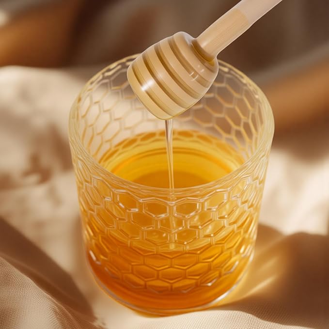 Clear Crystal Honey Pot with Dipper and Lid Glass Jar Dispenser Holder Syrup Container for Home Kitchen,9 oz, 2 Dippers Sticks Set, Containers Kitchen, Home, Storage