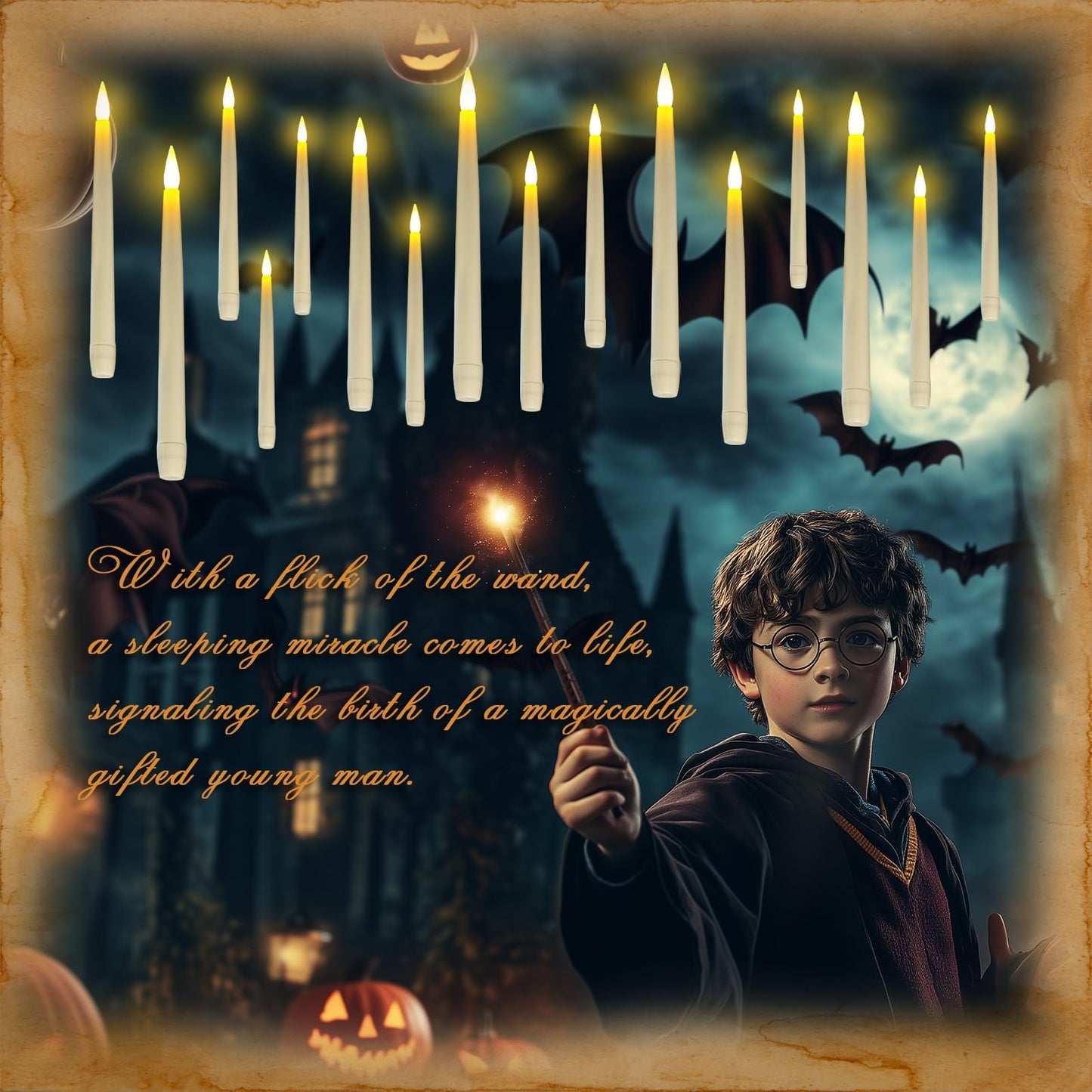 Homemory 10Pcs Floating Candles With Wand Remote, Magic Hanging Candles With Timer, Flickering Warm Light Halloween Floating Can