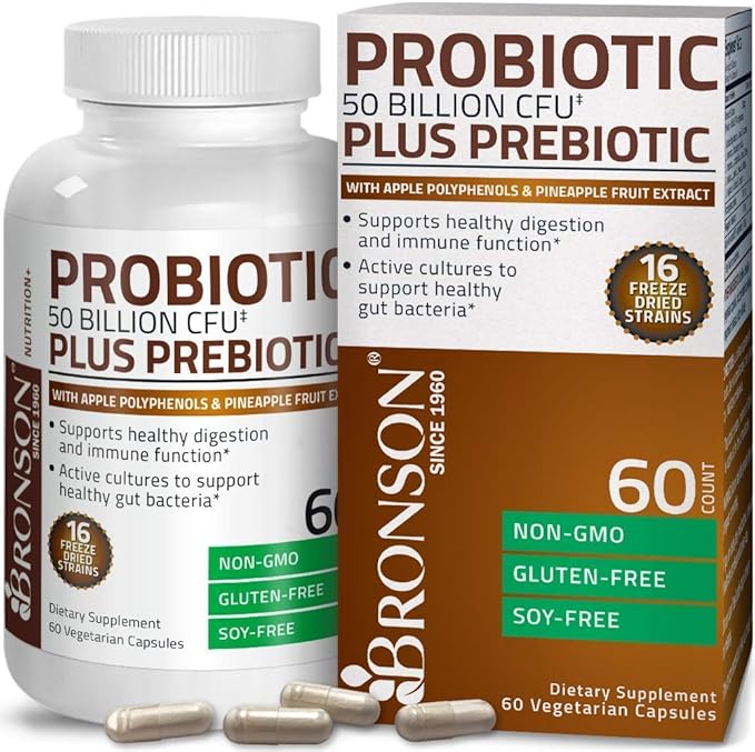 Probiotic 50 Billion CFU + Prebiotic with Apple Polyphenols & Pineapple Fruit Extract + Vitamin B Complex Sustained Release