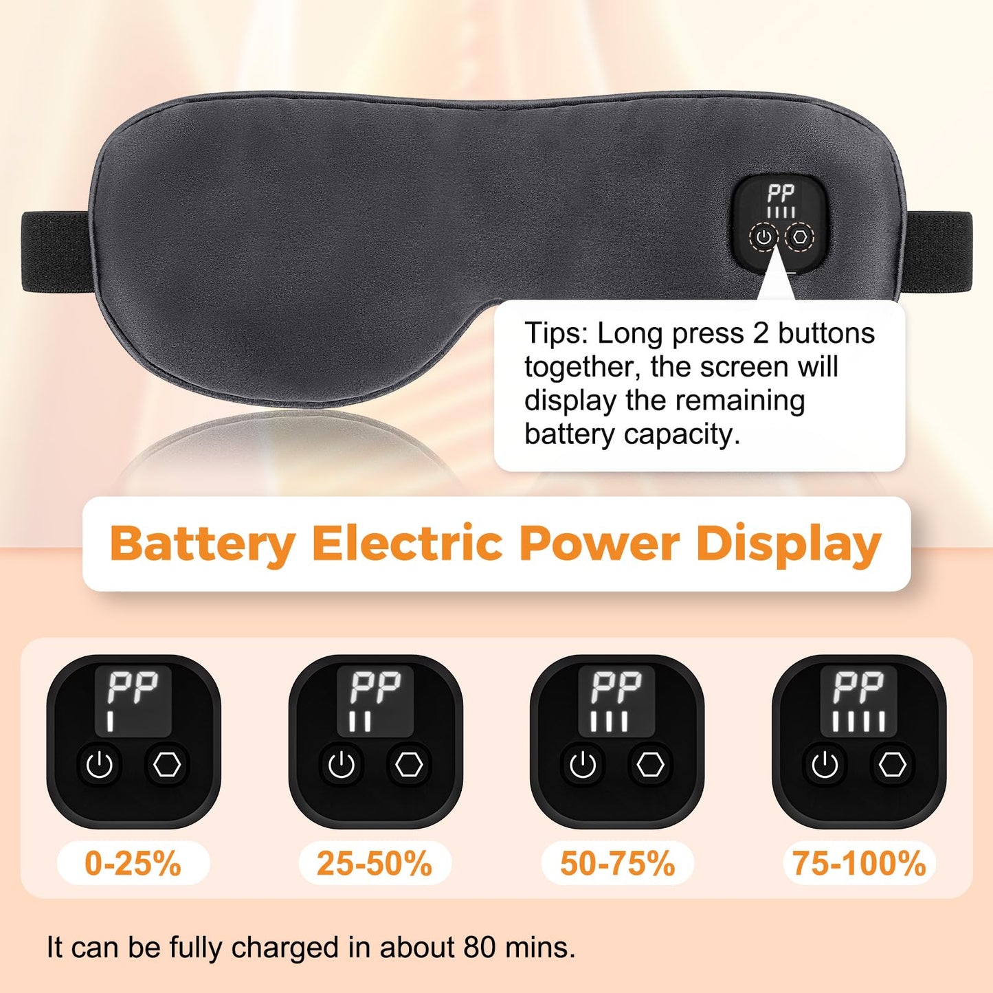 Silk Heated Eye Mask Cordless, Warm Eye Compress for Dry Eyes, Rechargeable Eye Heating Pad with 1000mAh Battery, 4 Heat Levels, 4-Level Timing(Grey)