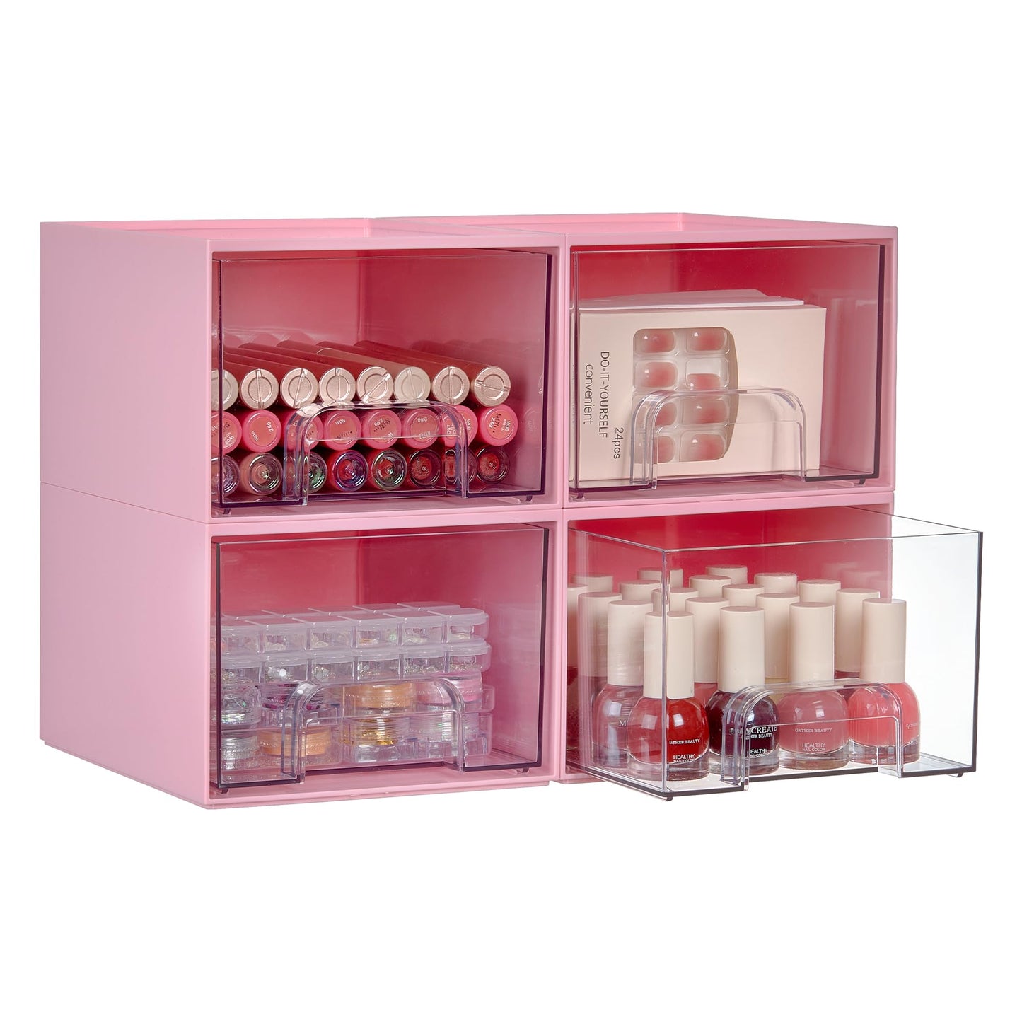 Vtopmart 4Pack Stackable Storage Drawers, 4.4'' Tall Bathroom Makeup Organizer,Plastic Storage Bins For Vanity, Undersink, Kitch