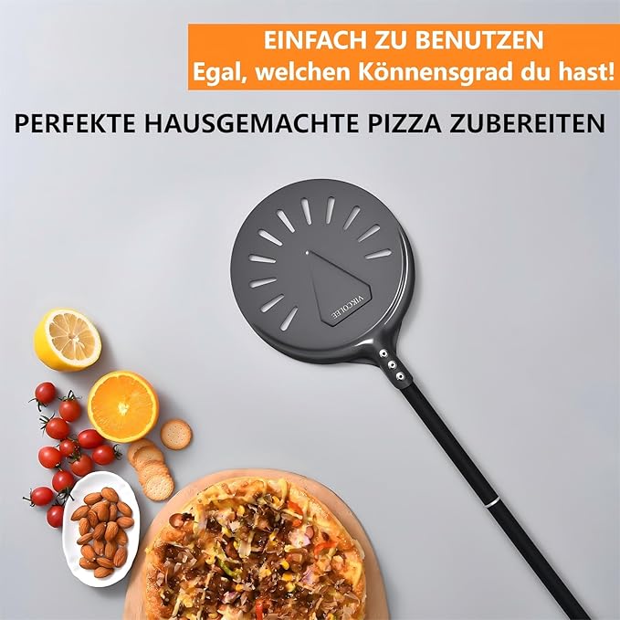 Turning Pizza Peel, 8 Inch with 25 Inch Handle Round Pizza Turning Peel, Professional Anodized Aluminum Turning Pizza Spatula, 33 Inch overall