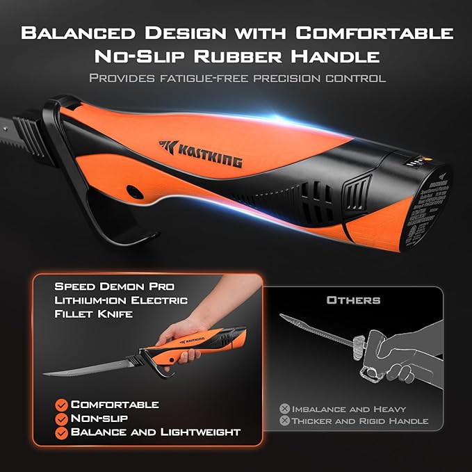 KastKing Cordless Electric Fillet Knife with 7" & 9" Razor-Sharp Blades (Speed Demon Pro) - Rechargeable, High Speed, Extended Battery Life, Ergonomic Non-Slip Grip, Safety Lock, Storage Carry Case for Fishing, Filleting, Outdoors