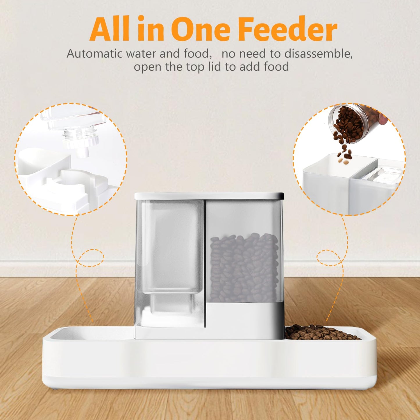 Yummy Sam Automatic Small Pet Feeder and Water Dispenser, 2 in 1 Gravity Cat Auto Pet Feeder and Waterer Set Feeder Dish for Small Medium Pets Dog Puppy Kitten (White)