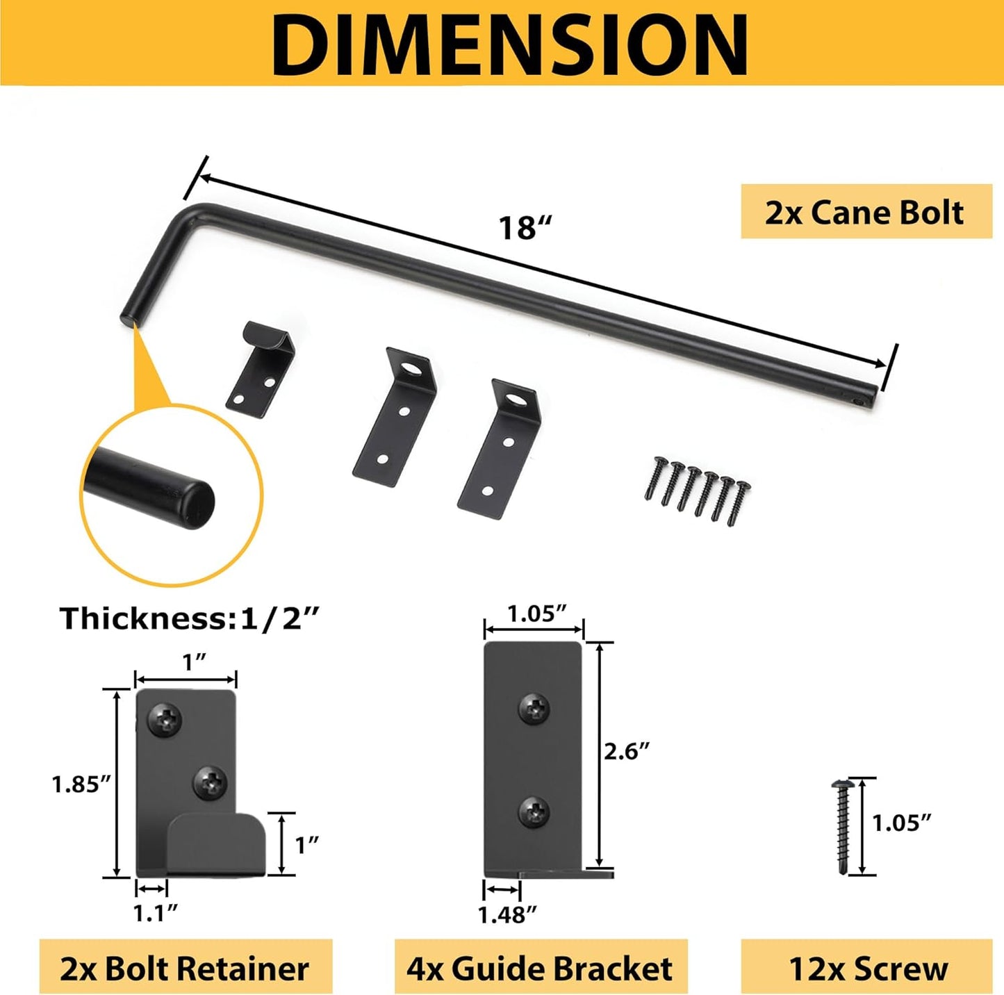 18" Heavy Duty Cane Bolts for Gates with Upgraded Square Hardware Gate Drop Rod with Black Finish for Wood PVC Vinyl Fences Gates, Double Doors-2 Pack