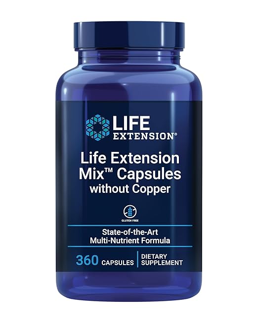 Life Extension Mix™ Capsules Without Copper, high Potency, Advanced Vitamin, Mineral, Fruit & Vegetable Formula, Vitamin B, C, D, E, for Whole-Body Health, Healthy Aging, Gluten-Free, 360 Capsules