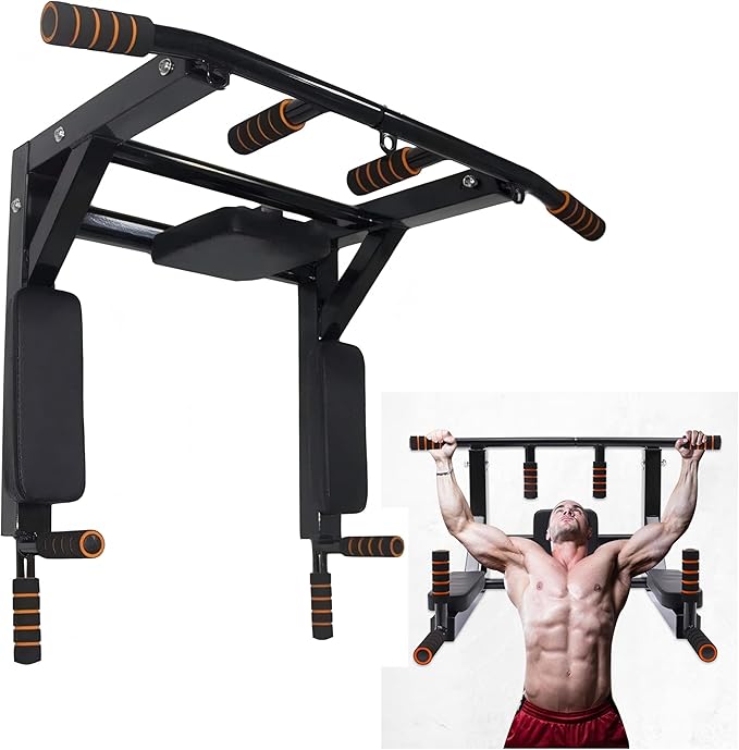 TMHWYP Wall Mounted Pull Up Bar Chin for Indoor Home Gym Workout, Power Tower Set Training Equipment Fitness Dip Stand Sup...