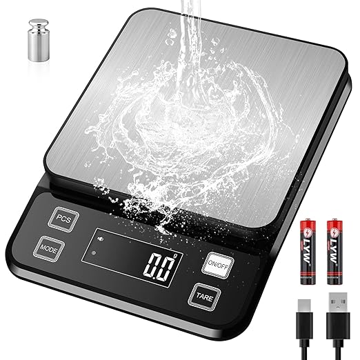 22lb Waterproof IPX67 Kitchen Scale with 0.1g/0.001oz High Precision, Diyife Large Stainless Steel Food Scale, 10 Unit, Wa...