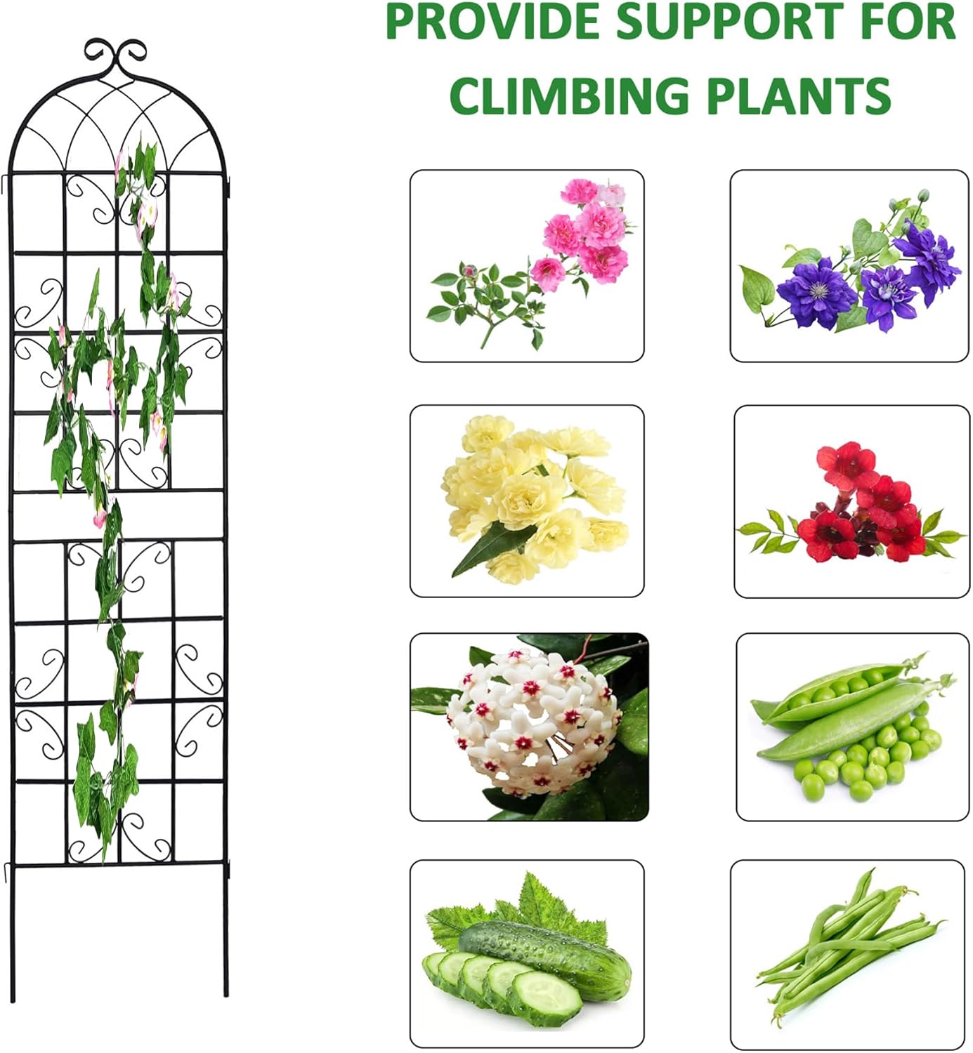 4 Pack Metal Garden Trellis for Climbing Plants, 71" Tall Rustproof Outdoor Trellis Panel with Vine Design, Decorative Black Iron Plant Support for Vine, Rose, Flower, Garden Wall