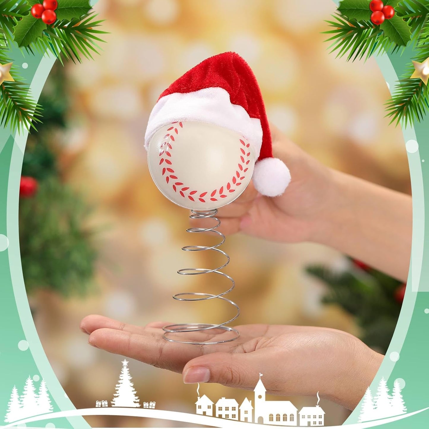 Soulchen 2.4 Inch Softball Christmas Tree Topper Ornament - Mini Tree Top Decor, Home Xmas Party & Tabletop Display - Gift for Men, Senior Fans, Players & Teams