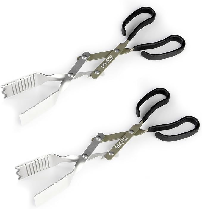 Pack of Two 15-inch 3-in-1 Barbecue Tools by BBQ Croc - Extra Light Tongs, Spatula and Grill Scraper (Green) (15 inch (Pack of 2))