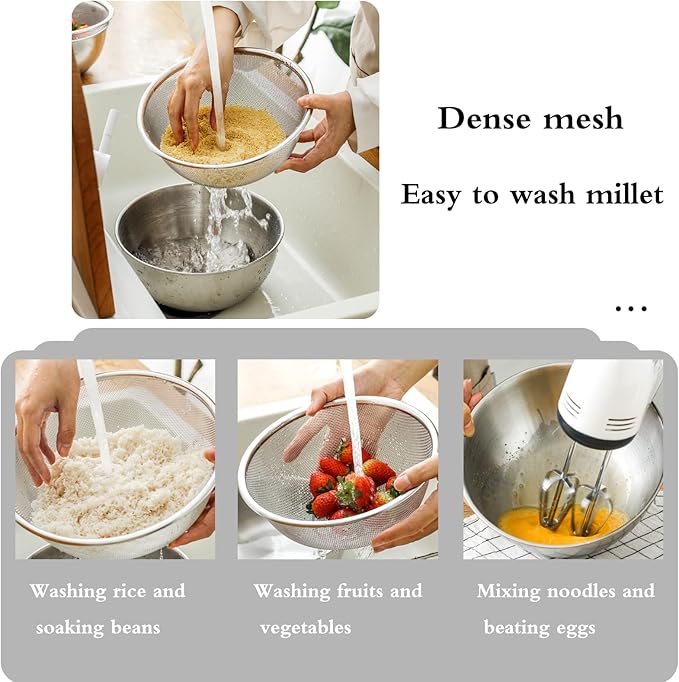 Thickened Stainless Steel Drainage Basket Set Kitchen Multifunctional Rustproof Strainer Durable Oil Drainage Dishwashing Basket(7.87inch)