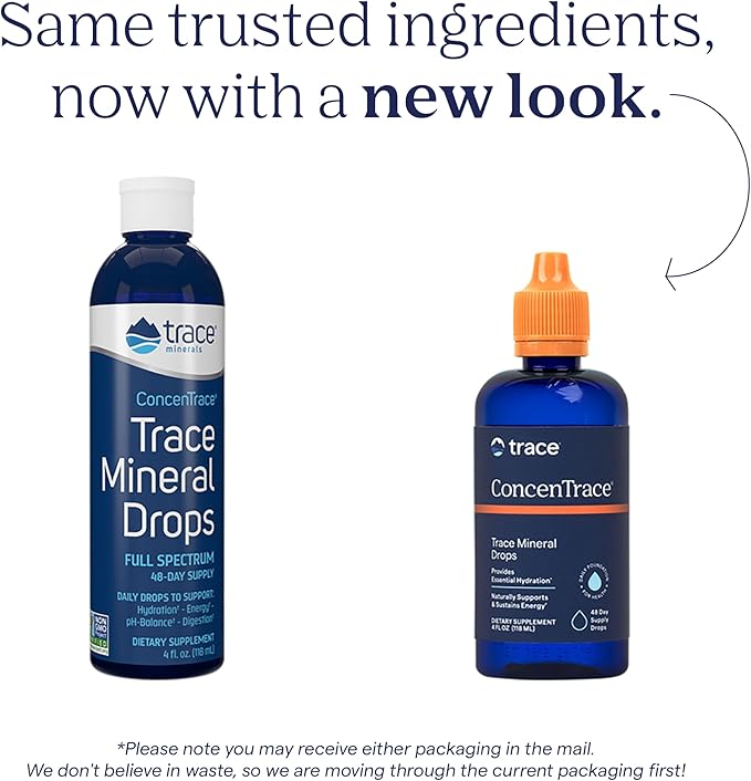 Trace Minerals ConcenTrace Trace Mineral Drops - Liquid Supplement for Bone & Joint Support - Aids Hydration & Electrolyte Restoration - Unflavored-Original, 4 fl oz (48 Servings)
