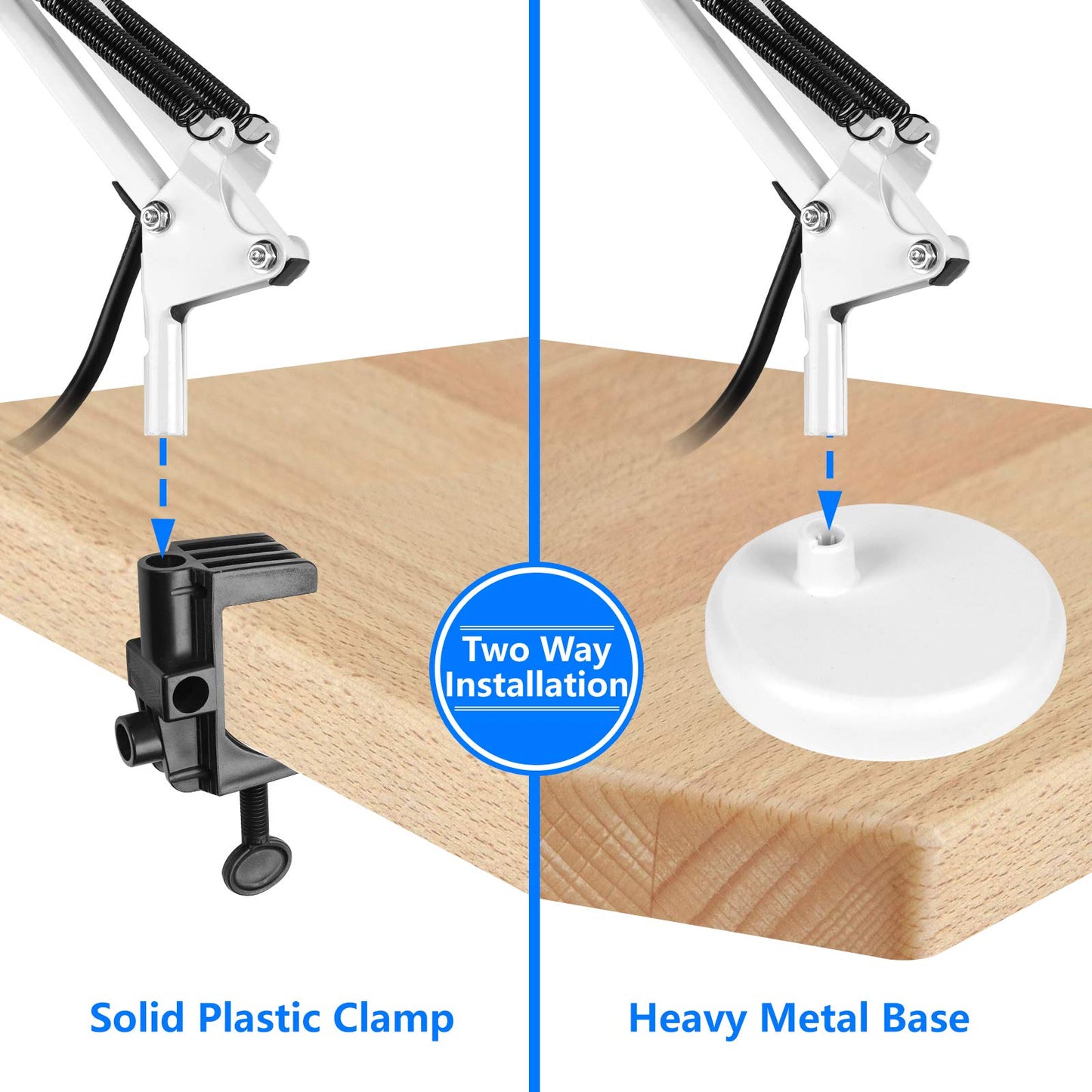 Ameritop Adjustable Metal Desk Lamp, Goose Neck Swing Arm, Eye-Caring, White