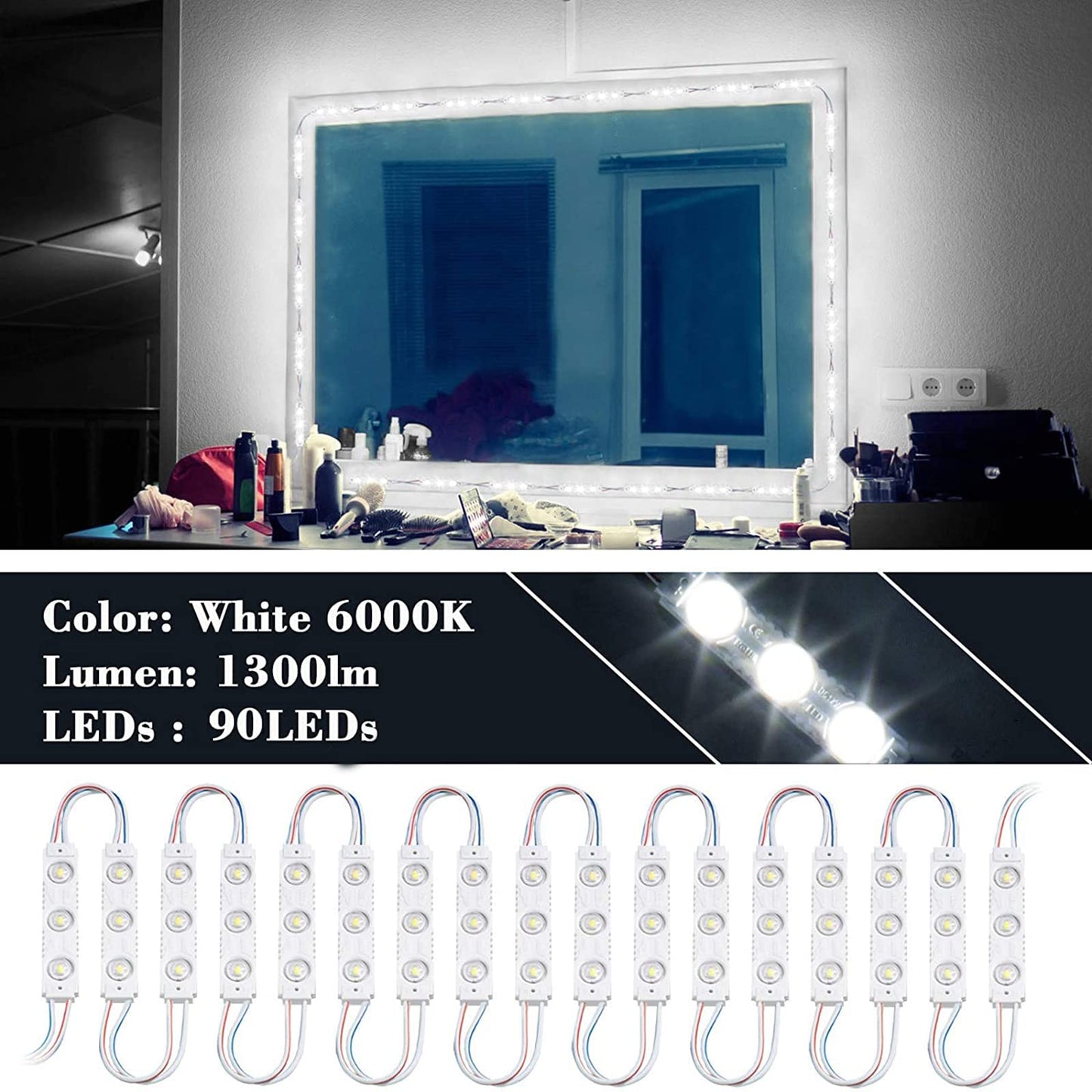 Kintion Led Vanity Mirror Light, Dimmable 13Ft Ultra Bright White, With Rf Remote For Makeup Vanity & Bathroom Mirror