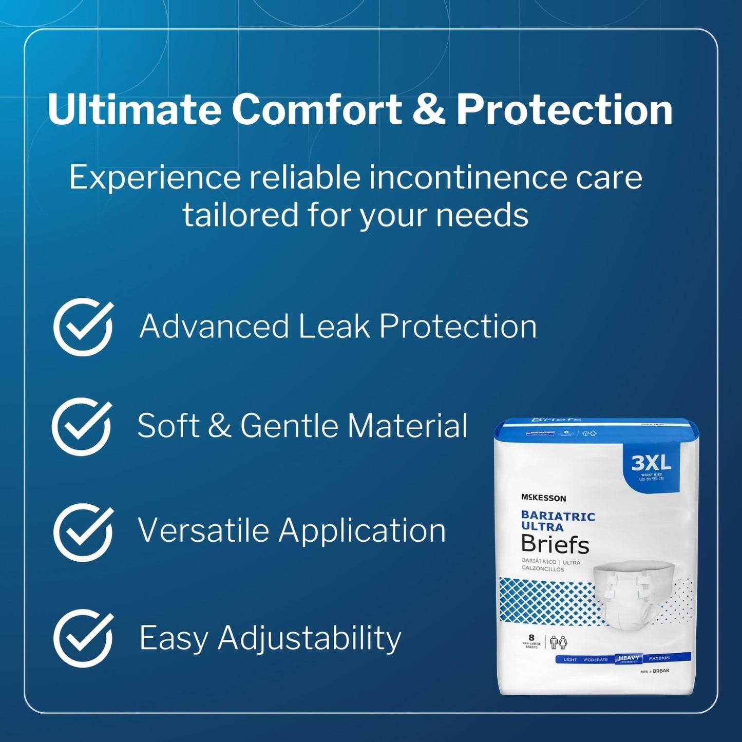 McKesson Ultra Briefs, [8 Count], 3XL, Up to 95 in. Incontinence Adult Diapers with Tabs, Heavy Absorbency, Unisex, Disposable, Elastic Leg Gathers and Contoured Fit for Men and Women