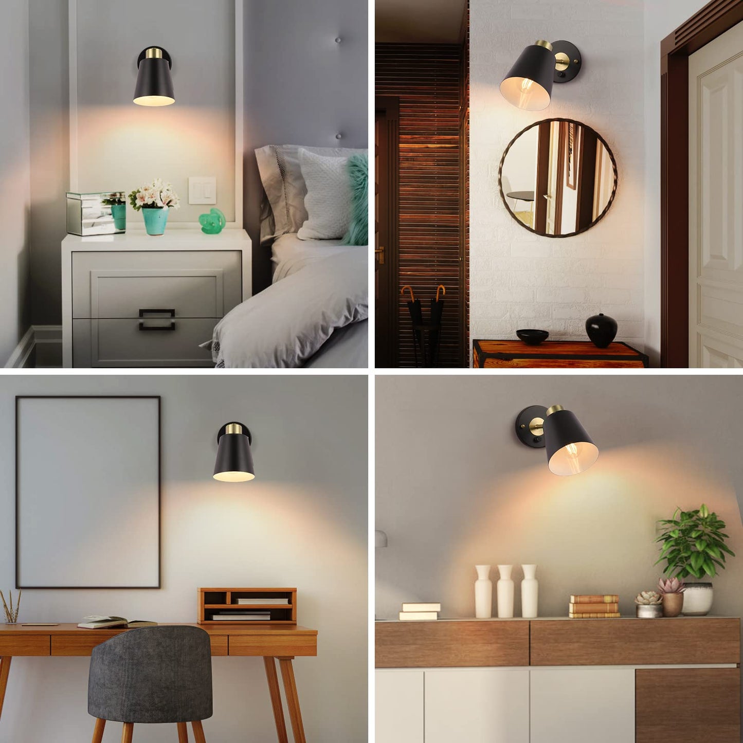 VATONI Plug in Wall Sconce, Dimmable Adjustable Light, 1 Pack, Black, Brass, Stlamp-Blk-1P, One Bulb Included