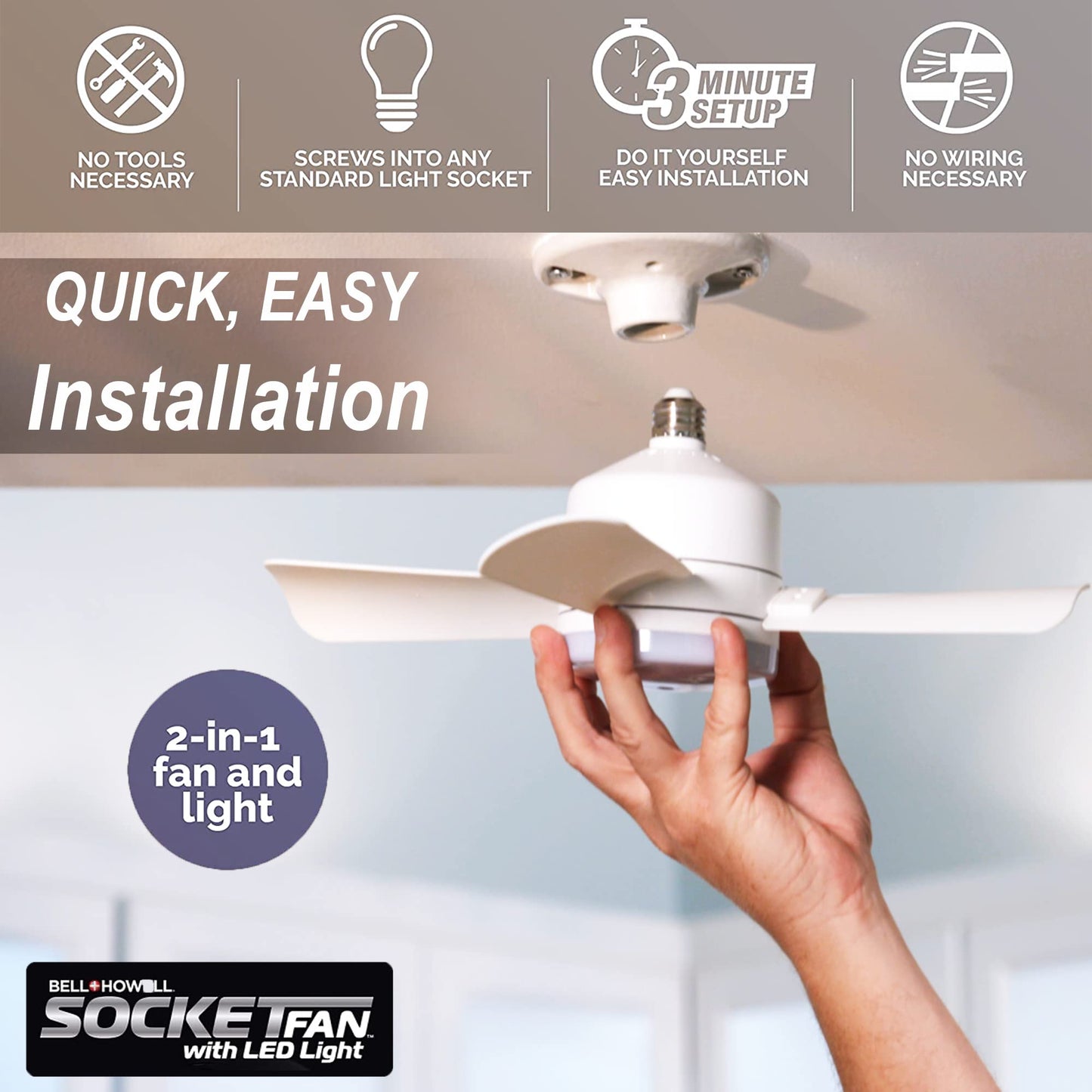 Bell+Howell Socket Breeze Light 5-Speed Deluxe Led - Ceiling Fans With Lights And Remote Control - For Bedroom, Kitchen, Living