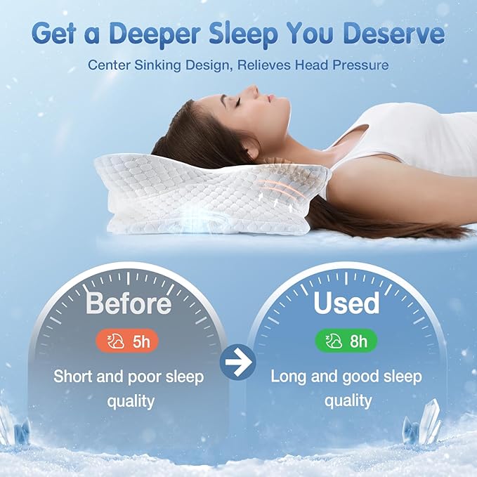 Cervical Neck Pillow for Pain Relief Sleeping, Cooling Contour Memory Foam Support Pillows for Neck and Shoulder Pain, Ergonomic Orthopedic Pillow for Side Back & Stomach Sleepers, White-27