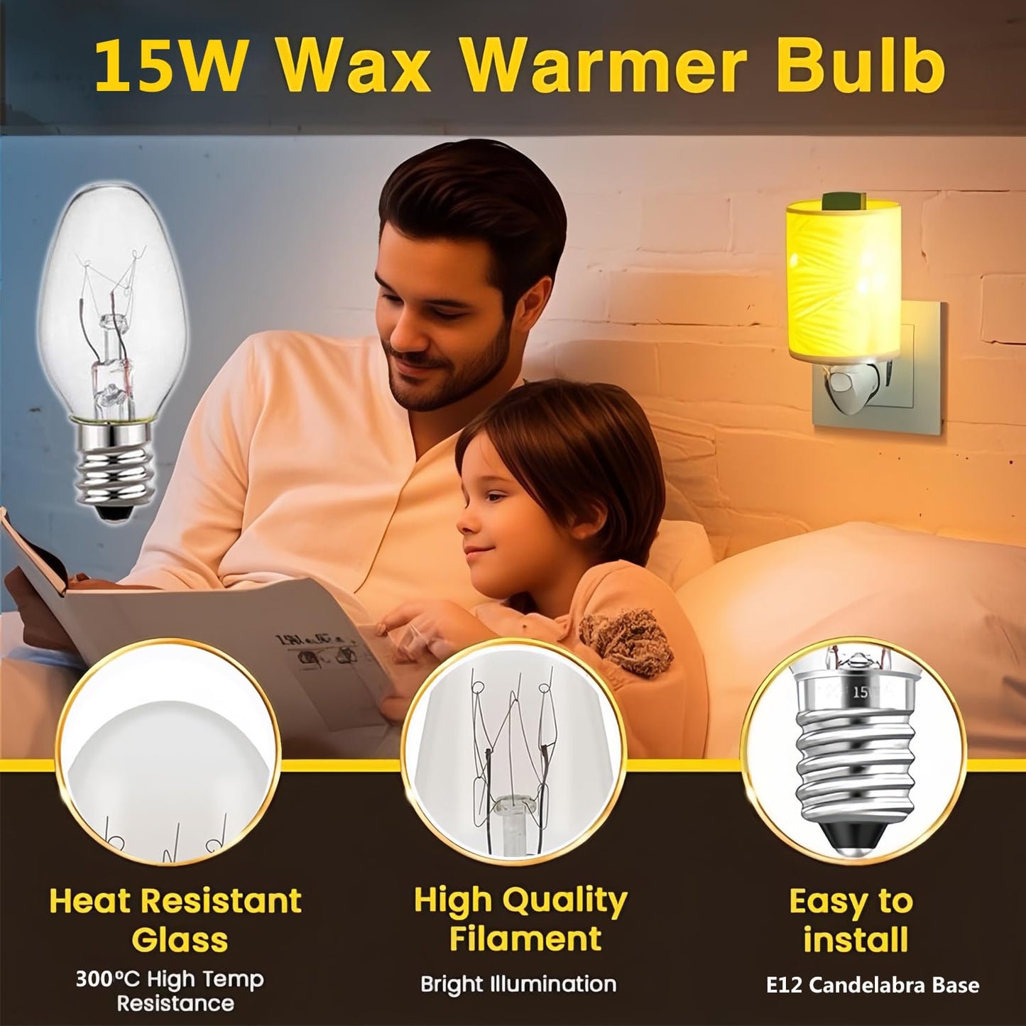 Wokhok Himalayan Salt Lamp Bulbs, 15 Watt C7 Incandescent, 12-Pack, E12 Socket