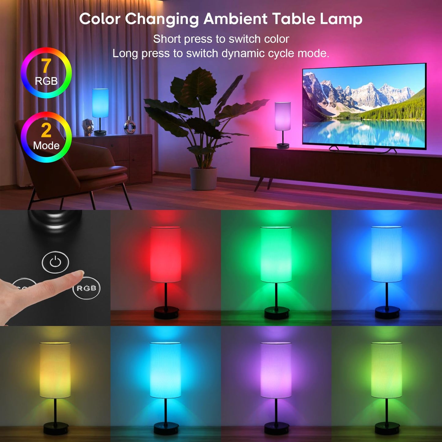Unicozin Table Lamp, 3 CCT Color Changing, Stepless Dimmable, 17in, White - Black