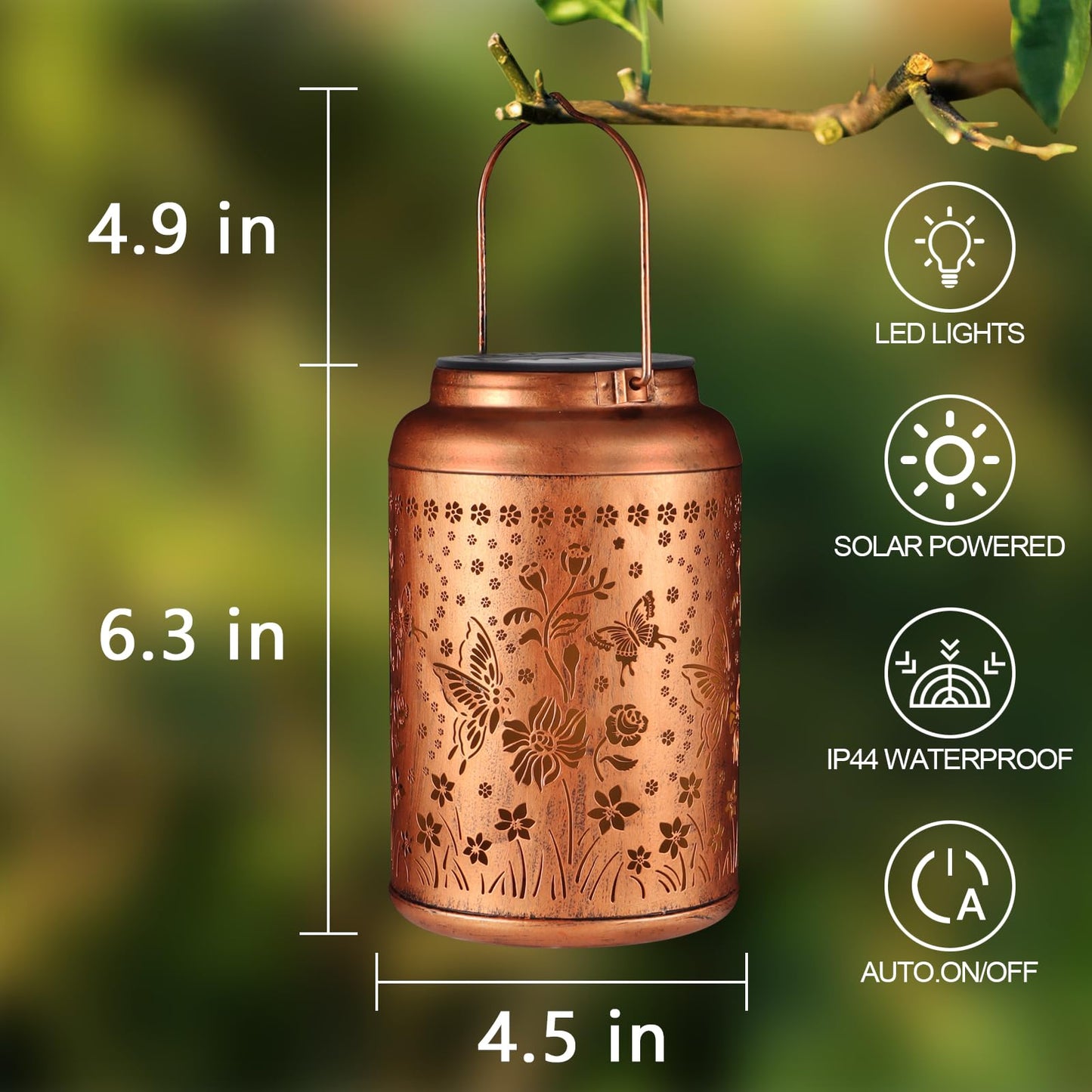 Tepaken Solar Lanterns Outdoor Waterproof Metal Hummingbird Garden Decor Gold T-DL-105
