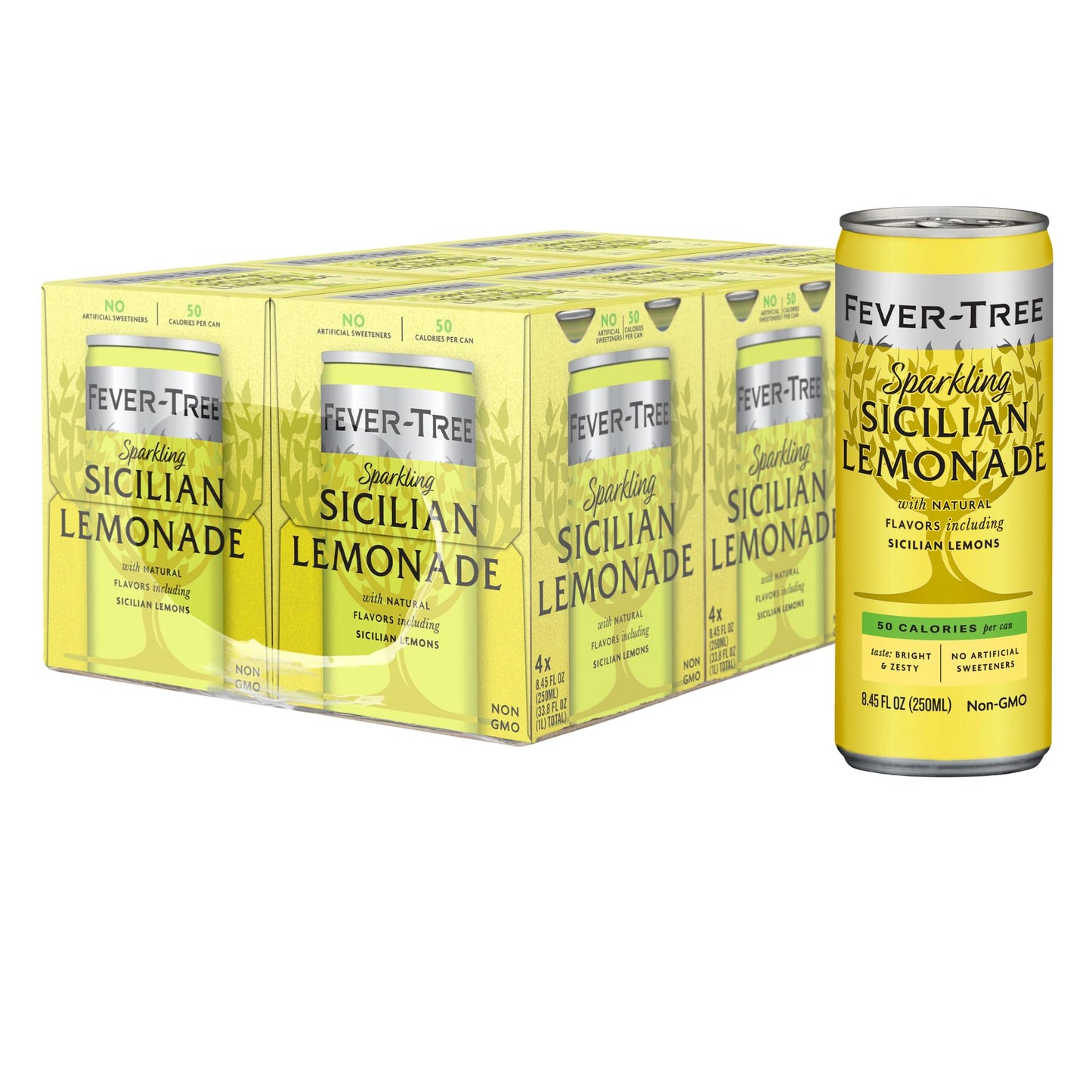 Fever-Tree Sparkling Sicilian Lemonade - enhanced Quality Mixer - Refreshing Beverage for Cocktails & Mocktails. Naturally Sourced Ingredients  No Artificial Sweeteners or Colors - 8.5 Fl Oz Cans - Pack of 24