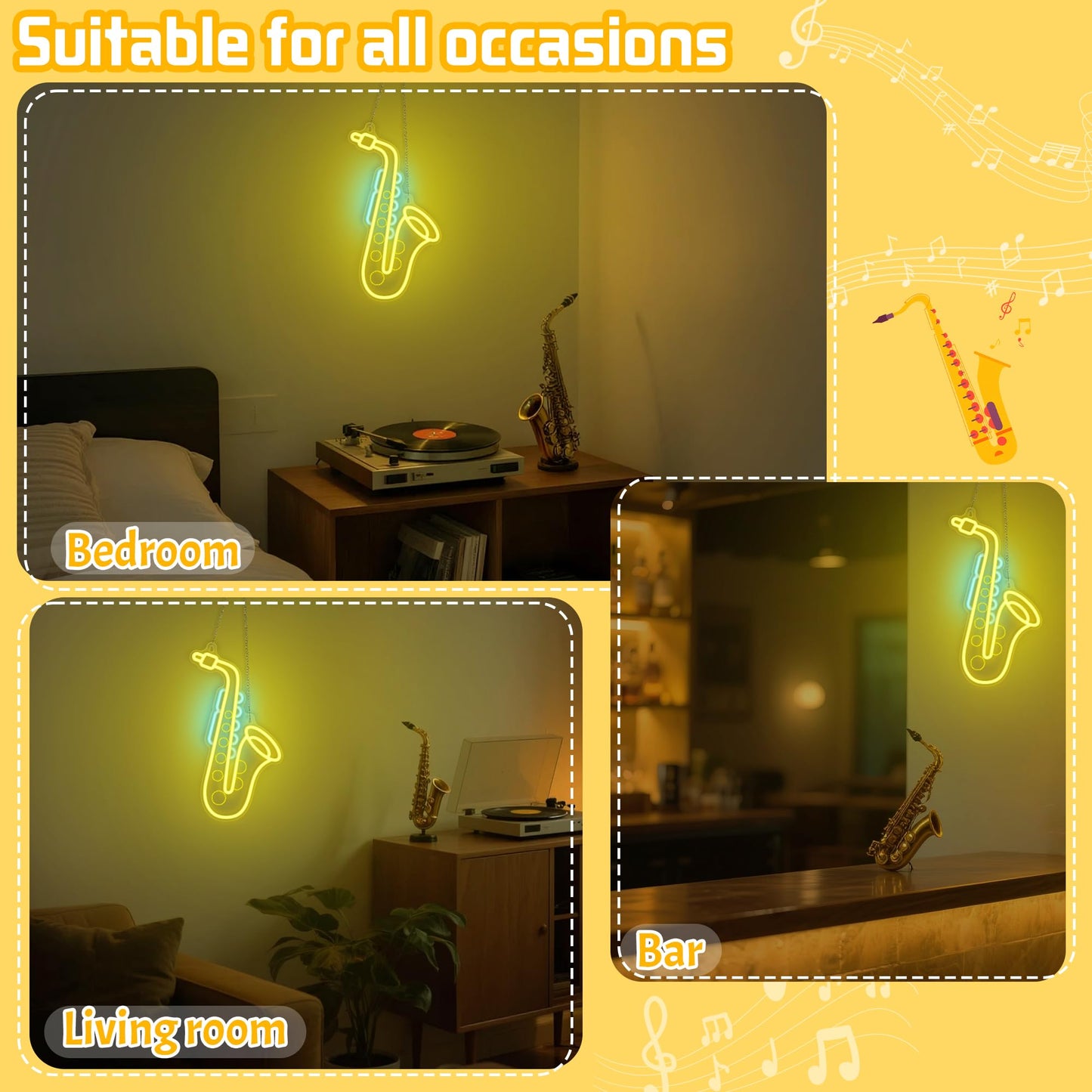 Coolgift Mart Saxophone Neon Sign  Dimmable Led Saxophone Room Decor Light With Usb Powered  Decorations For Bedroom Living Room Club Music Studio  Gifts For Saxophone Enthusiasts Music Lovers