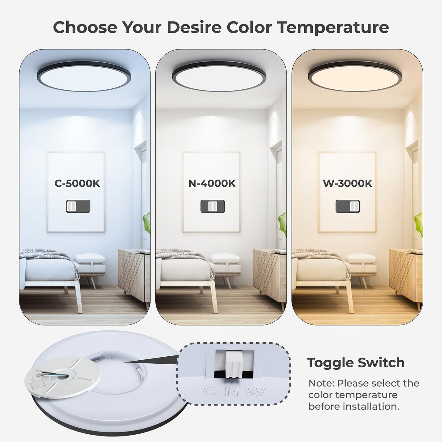 Matane 15.4In Dimmable Led Flush Mount Ceiling Light With Night Light  36W Ceiling Lighting Fixture  3000K/4000K/5000K Selectable  Low Profile Ceiling Lights For Bedroom  Kitchen  Hallway  Black