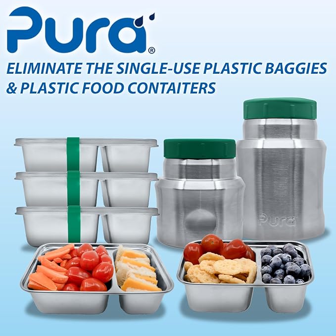 Pura Lunch Insulated Stainless Steel Jar - Kitchen Food Storage Containers with Lids for Hot Lunch or Cold Food - Portable, Zero BPA, Zero Plastic & Easy to Clean for All Ages - 9 oz