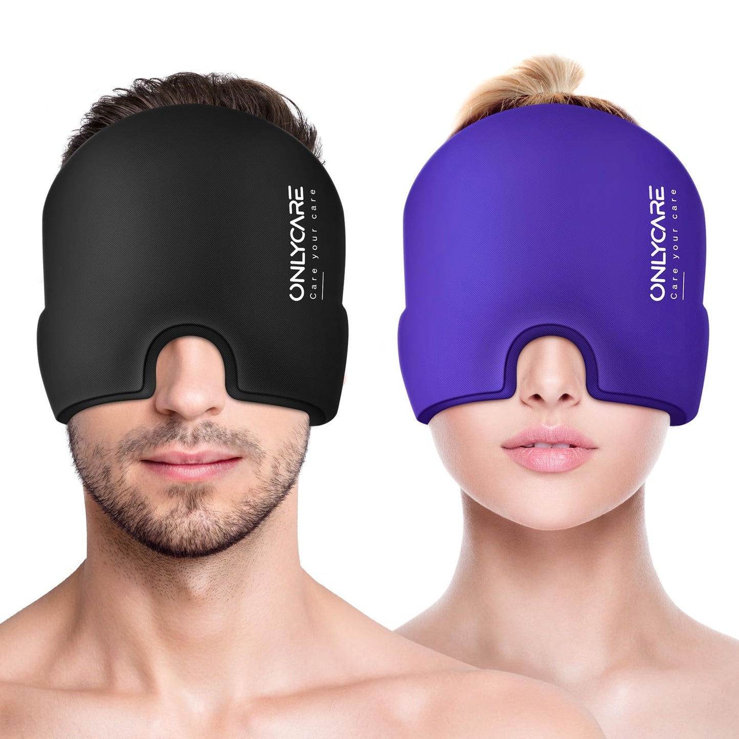 ONLYCARE Migraine Relief Cap,Soothing Migraine Mask,Upgraded Odorless Gel Ice Head Wrap, Hot and Cold Therapy, FSA or HSA Eligible Headache Ice Pack for Tension and Stress(Black & Purple)